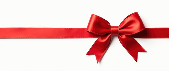 red satin Christmas ribbon bow on white background