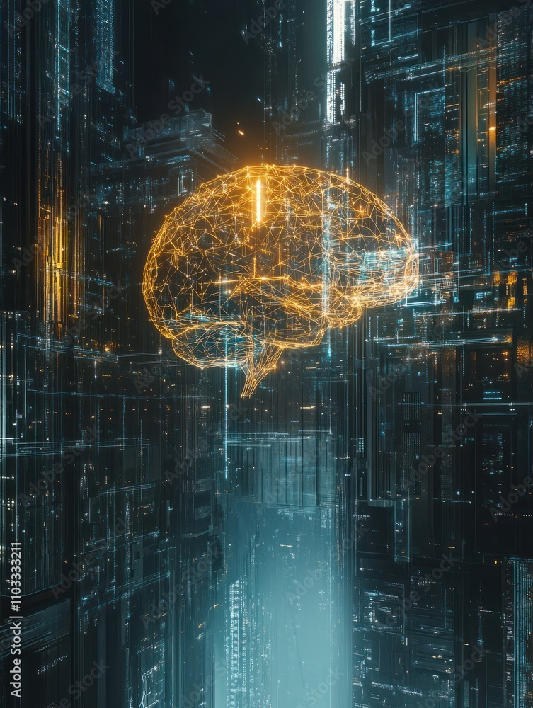 Poster blockchain technology network futuristic hud polygon human brain on peer to peer blockchain network 