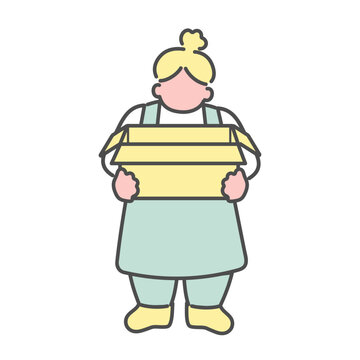 recommend clip art: 開封したダンボールを持つシンプルな線画女性　イラスト　