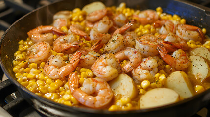 Delicious Shrimp and Corn Dish in a Pan