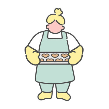 baker holding tray of heart-shaped cookies clip art preview