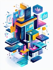 Obraz premium Business digitalization abstract concept vector illustration set. Digital transformation, office wellbeing, digital overload, paperless workflow, social media time tracking app abstract metaphor.