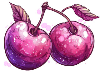 Cute Pink Cherries in Cartoon Style