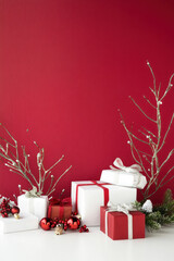 Red Christmas vertical background for greeting and marketing campaign
