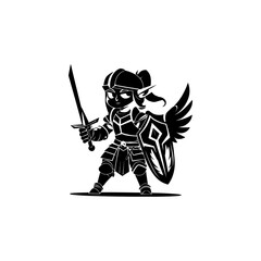 Fantasy Heroine Character with Fierce Warrior Spirit silhouette illustration, female Cartoon Knight silhouette vector