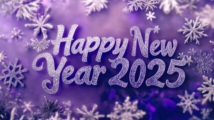 Festive "Happy New Year 2025" in bold pink against a solid gray background, enriched with geometric shapes for a modern feel.