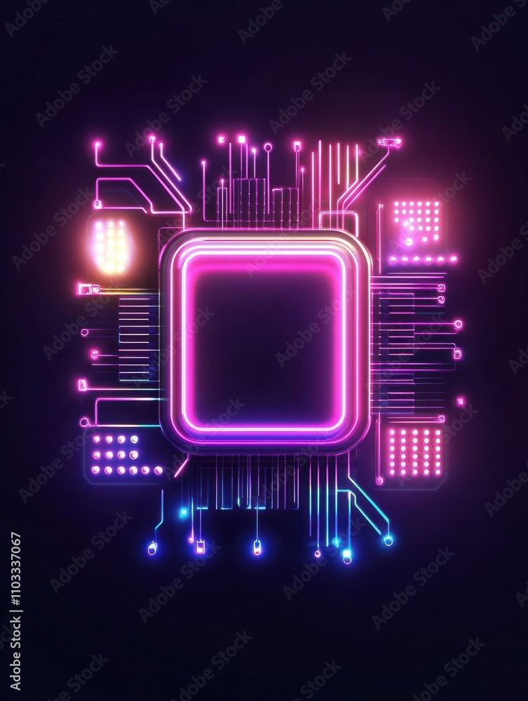 Poster cpu neon icon. elements of internet things set. simple icon for websites, web design, mobile app, in