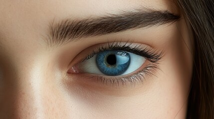 Fototapeta premium A close-up of a striking blue eye showcases intricate details such as eyelashes and iris patterns, ideal for beauty, fashion, or medical-related projects emphasizing vision and aesthetics,