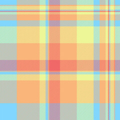 Kingdom vector textile texture, uniform fabric plaid seamless. Poster background tartan check pattern in orange and cyan colors.