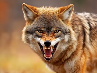 Fototapeta premium Close Up of an Angry Coyote with Soft Natural Blur Background