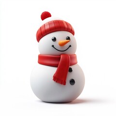 Cute Snowman Cartoon Character in Minimalist 3D Design on Isolated White Background