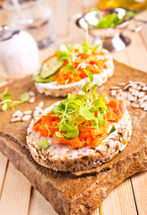 Fresh sandwiches with smoked salmon