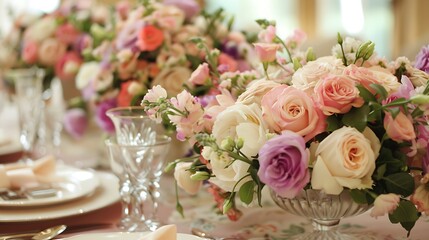 Tabletop adorned with bridal bouquets