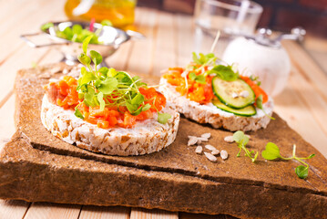 Fresh sandwiches with smoked salmon