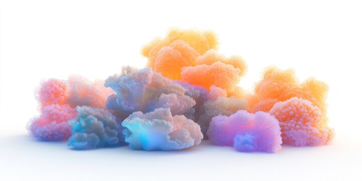 a large cluster of colorful living various beautiful magic corals isolated on white 