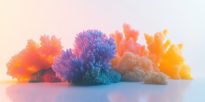 a large cluster of colorful living various beautiful magic corals isolated on white 