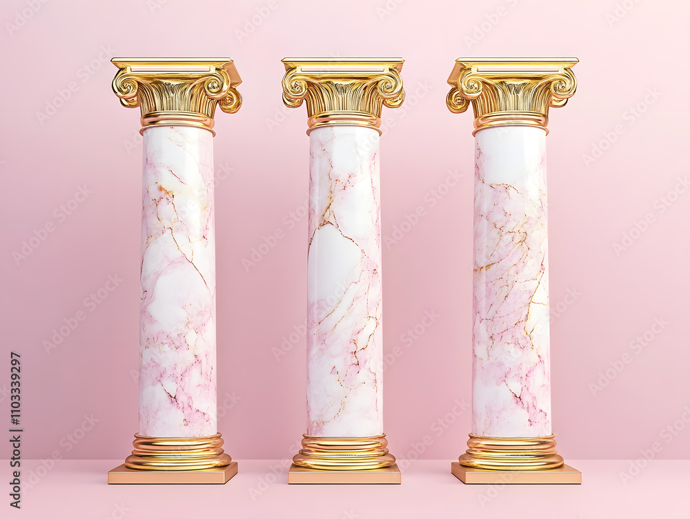 Poster elegant marble columns studio display architectural art modern interior front view timeless design c