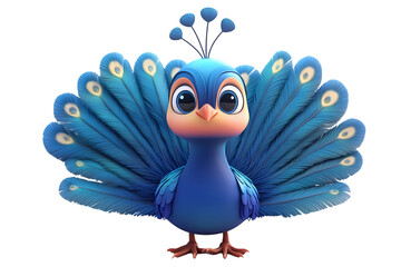3d render of peacock isolated on transparent background. png. clipart. peacock with vibrant blue and green feathers, perfect for decorative projects, educational materials, and animal-themed designs