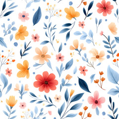 Floral flowers and beautiful colorful leaves wallpaper seamless pattern for interior decoration or background.