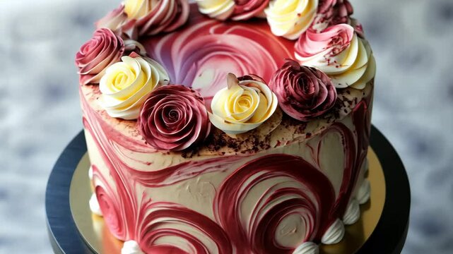 Wedding birthday beautifully deliciously decorated cake features delightful pink frosting and stylish meringue swirls, making it the perfect choice for all kinds of celebrations and special occasions
