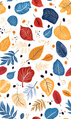 Floral flowers and beautiful colorful leaves wallpaper seamless pattern for interior decoration or background.