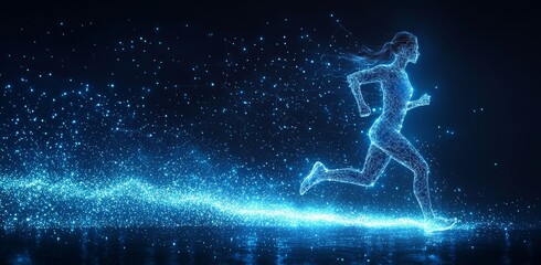 Fototapeta premium A marathon runner rendered in polygonal art, showcasing exercise and marathon running.