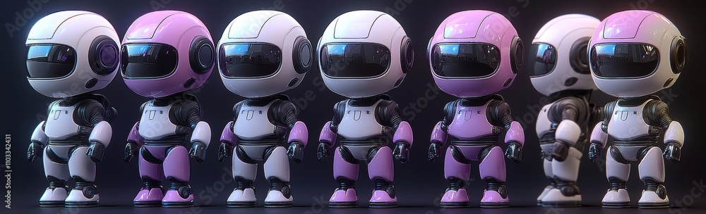 Poster an assortment of charming ai robot character illustrations. the sophisticated progression of stock c