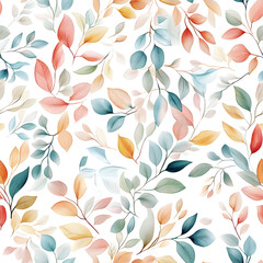 Fototapeta premium Floral flowers and beautiful colorful leaves wallpaper seamless pattern for interior decoration or background.