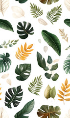 Naklejka premium Floral flowers and beautiful colorful leaves wallpaper seamless pattern for interior decoration or background.
