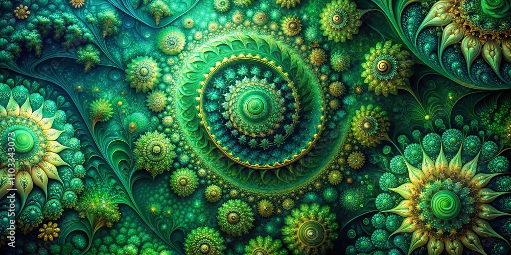 Poster aerial view of emerald color pattern in abstract art, fractal design for creative graphic projects, 