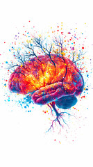 Vibrant Brain & Tree Abstract Art,  Nature's Colorful Imagination Explodes with Artistic Expression