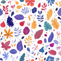 Fototapeta premium Floral flowers and beautiful colorful leaves wallpaper seamless pattern for interior decoration or background.