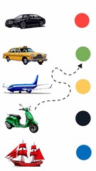 Tasks for children. Transport. Match the transport with the color