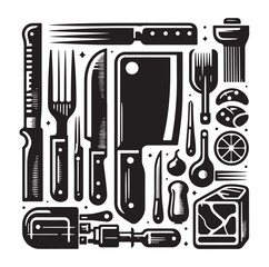 Kitchen tools silhouette vector collection