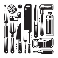 Kitchen tools silhouette vector collection