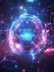 Polygonal blockchain futuristic hud banner. Crypto technology data link, cryptography, secure business network, cryptocurrency concept on peer to peer technology background with title Blockchain.