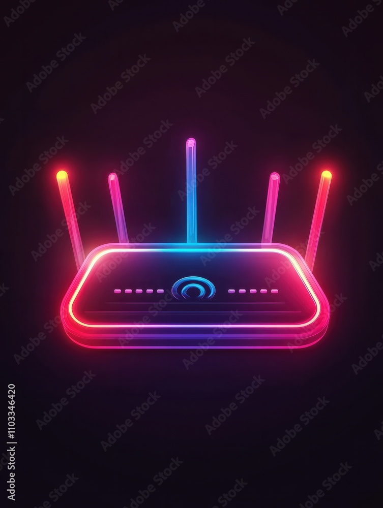 Poster router neon icon. elements of internet things set. simple icon for websites, web design, mobile app,