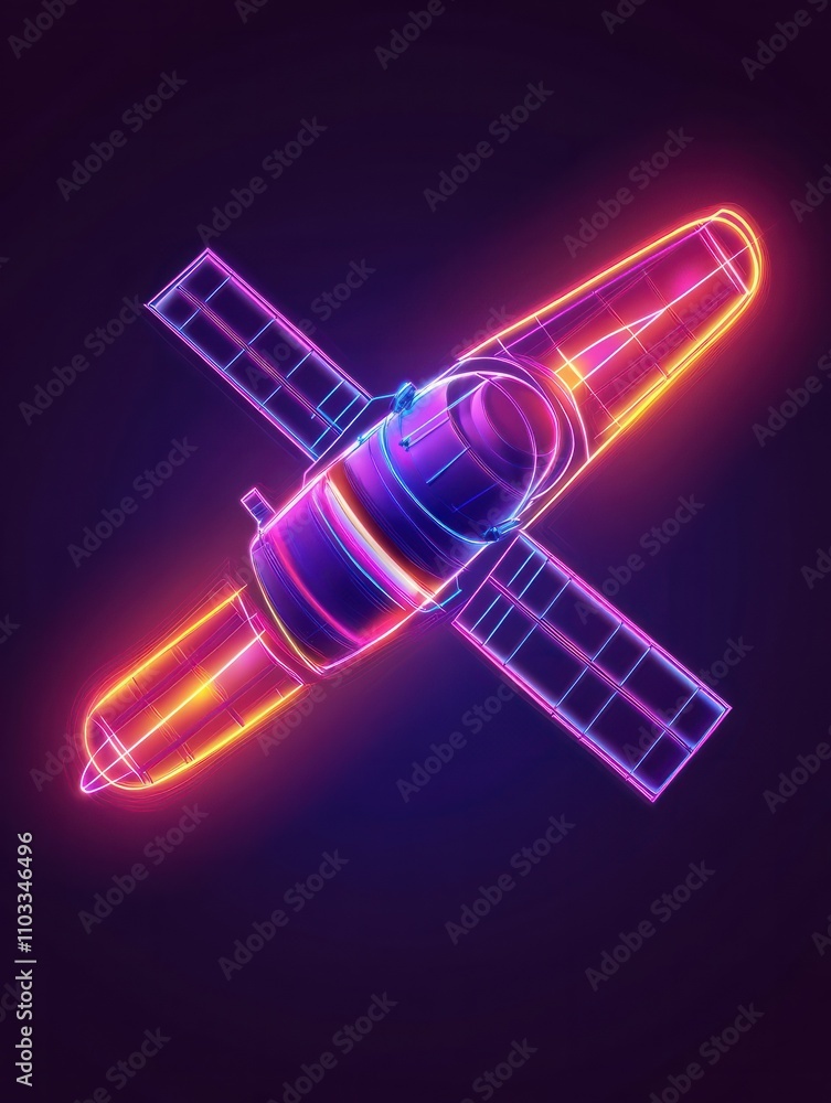 Poster satellite neon icon. elements of internet things set. simple icon for websites, web design, mobile a
