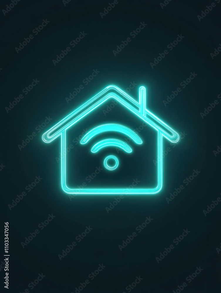 Poster smart home neon icon. elements of internet things set. simple icon for websites, web design, mobile 