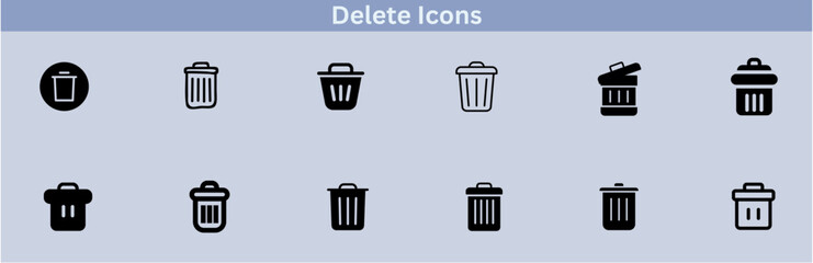 Delete icon set. delete button trash remove cancel undo throw remove editable stroke line icon collection.