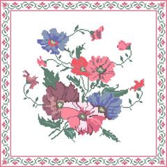 Cross Stitch Flowers Floral Frame Ukrainian Embroidery Pattern