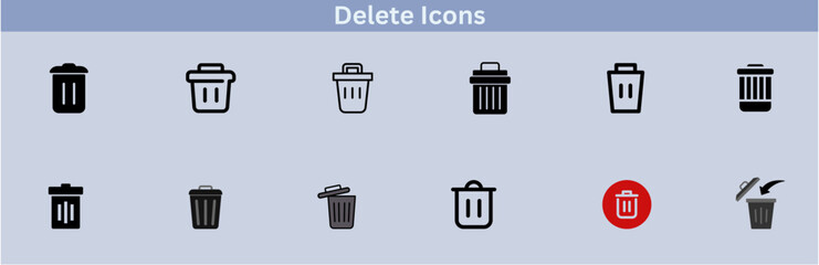 Delete icon set. delete button trash remove cancel undo throw remove editable stroke line icon collection.