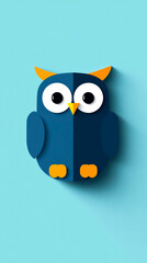 Naklejka premium A cute, minimalist owl design featuring bold colors, set against a light blue background, perfect for children's themes or educational materials.