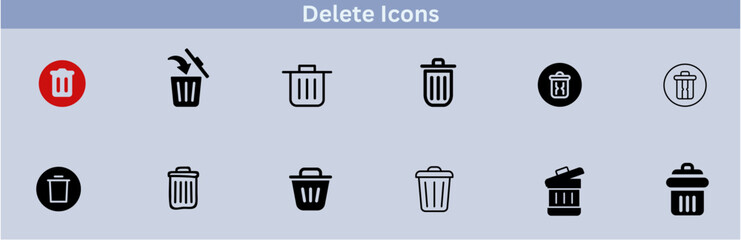 Delete icon set. delete button trash remove cancel undo throw remove editable stroke line icon collection.