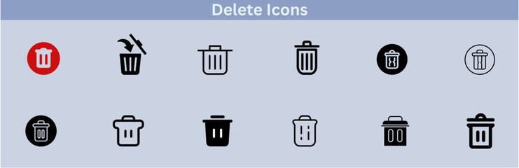 Delete icon set. delete button trash remove cancel undo throw remove editable stroke line icon collection.