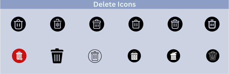 Delete icon set. delete button trash remove cancel undo throw remove editable stroke line icon collection.