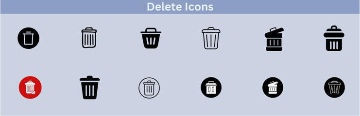 Delete icon set. delete button trash remove cancel undo throw remove editable stroke line icon collection.