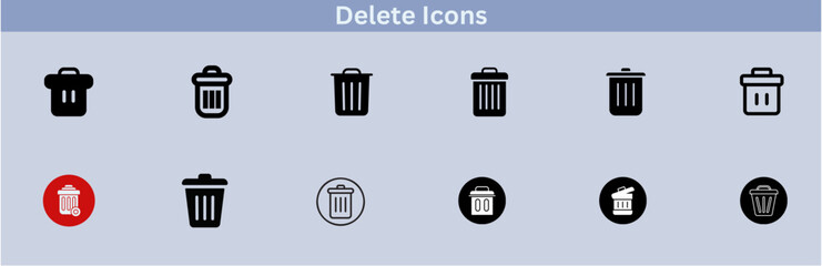 Delete icon set. delete button trash remove cancel undo throw remove editable stroke line icon collection.