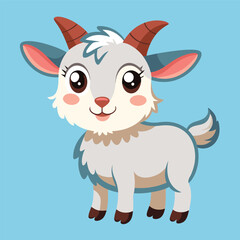 So cute, cheerful little goat smiles brightly on a light blue background.vector illustrator.