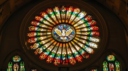 Stained glass window in the Basilica of Notre Dame de Paris, France
